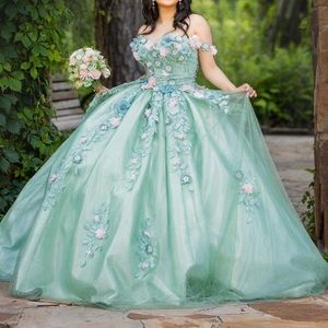 Floral Sage Green Quinceanera Dress